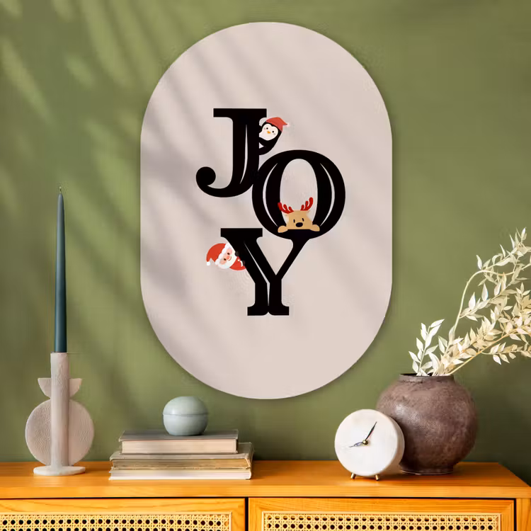 Glasbild Oval - Joy – Animation – Schwarz – Weihnachten — 2