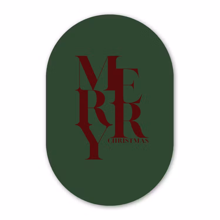 Glasbild Oval - Merry – Text – Grün – Weihnachten — 1