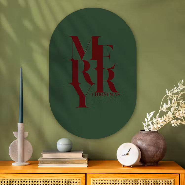 Glasbild Oval - Merry – Text – Grün – Weihnachten — 2