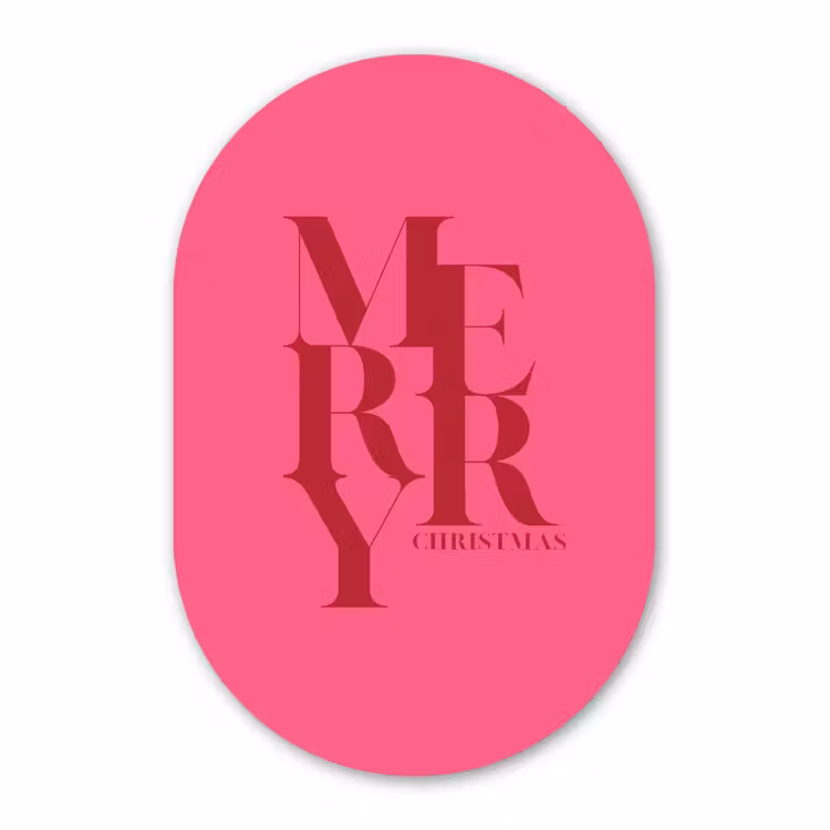 Glasbild Oval - Merry – Text – Weihnachten – Rosa — 1