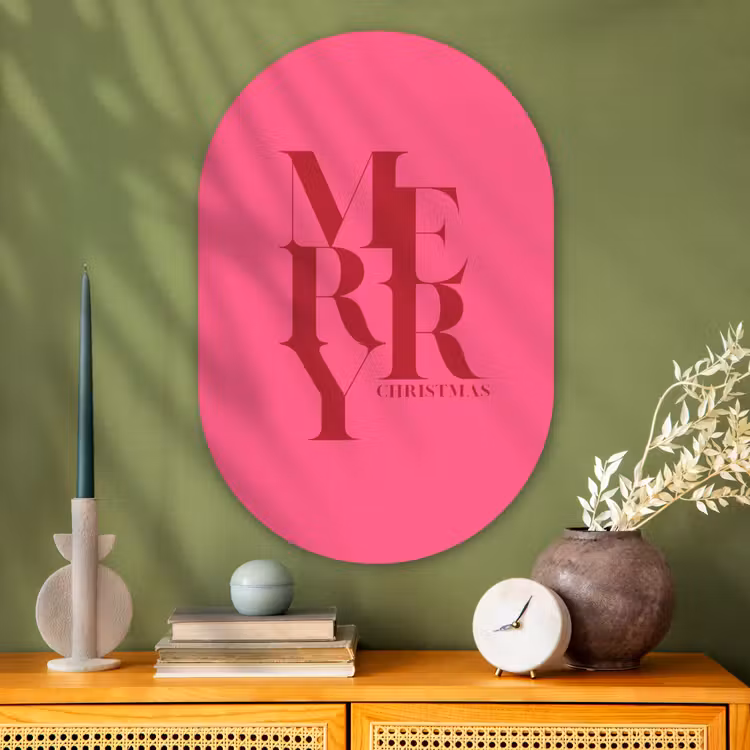 Glasbild Oval - Merry – Text – Weihnachten – Rosa — 2