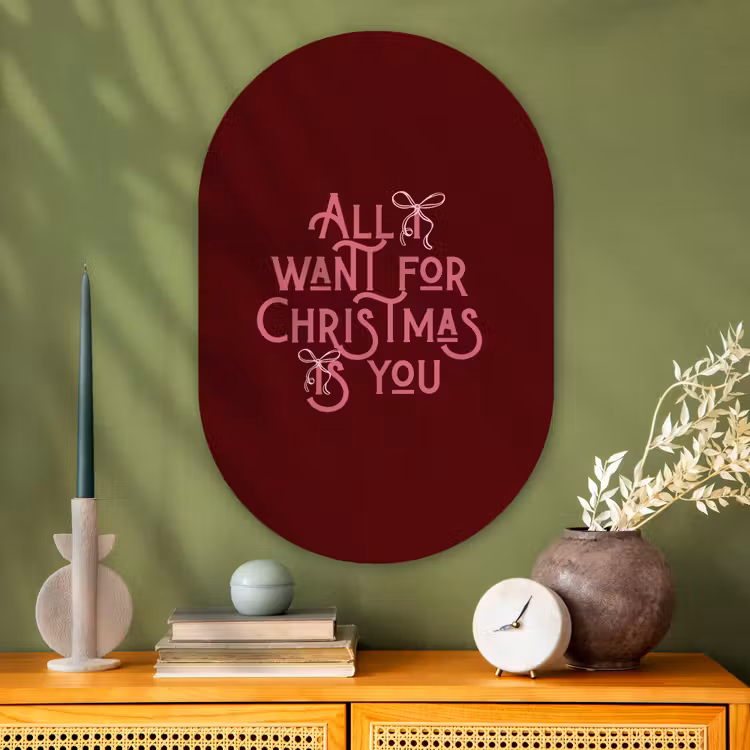 Glasbild Oval - Text – Weihnachten – Rot – Rosa — 2