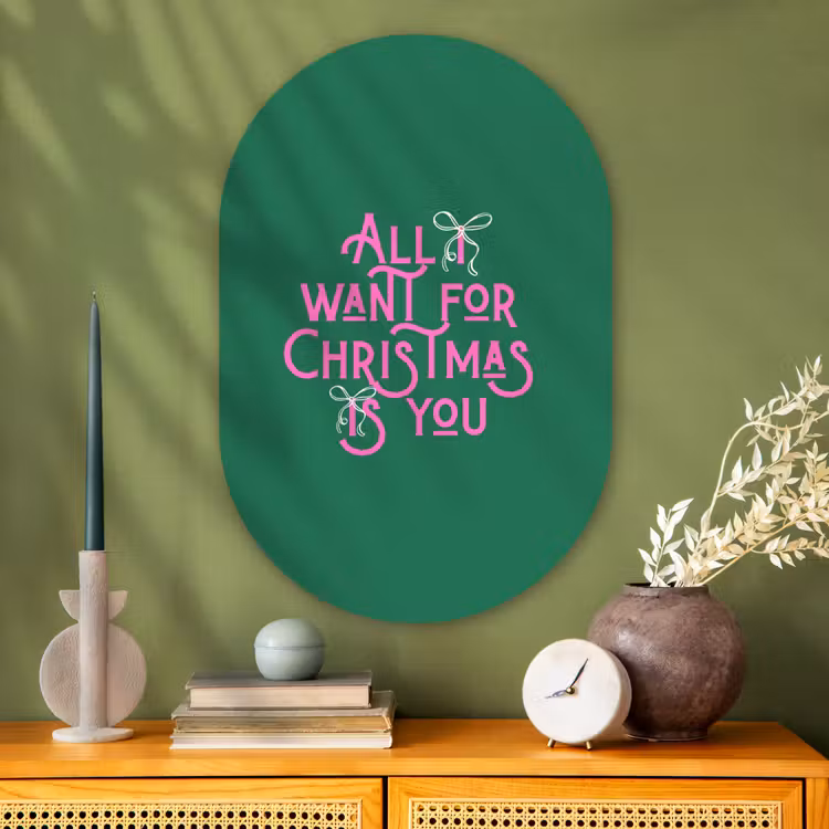 Glasbild Oval - Weihnachten – Text – Rosa – Grün — 2