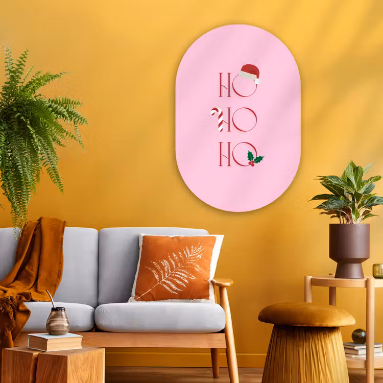 Glasbild Oval - Weihnachten – Text – Rosa – Illustration — 3