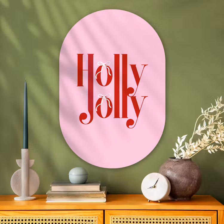 Glasbild Oval - Weihnachten – Text – Rot – Rosa — 2