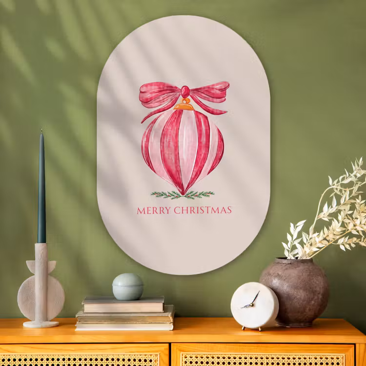 Glasbild Oval - Weihnachten – Weihnachtskugel – Text — 2