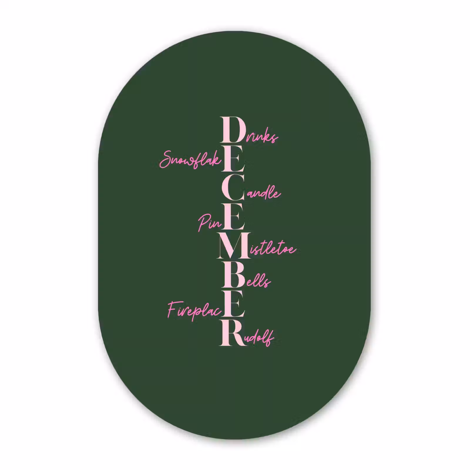 Glasbild Oval - Dezember – Text – Weihnachten – Grün — 1