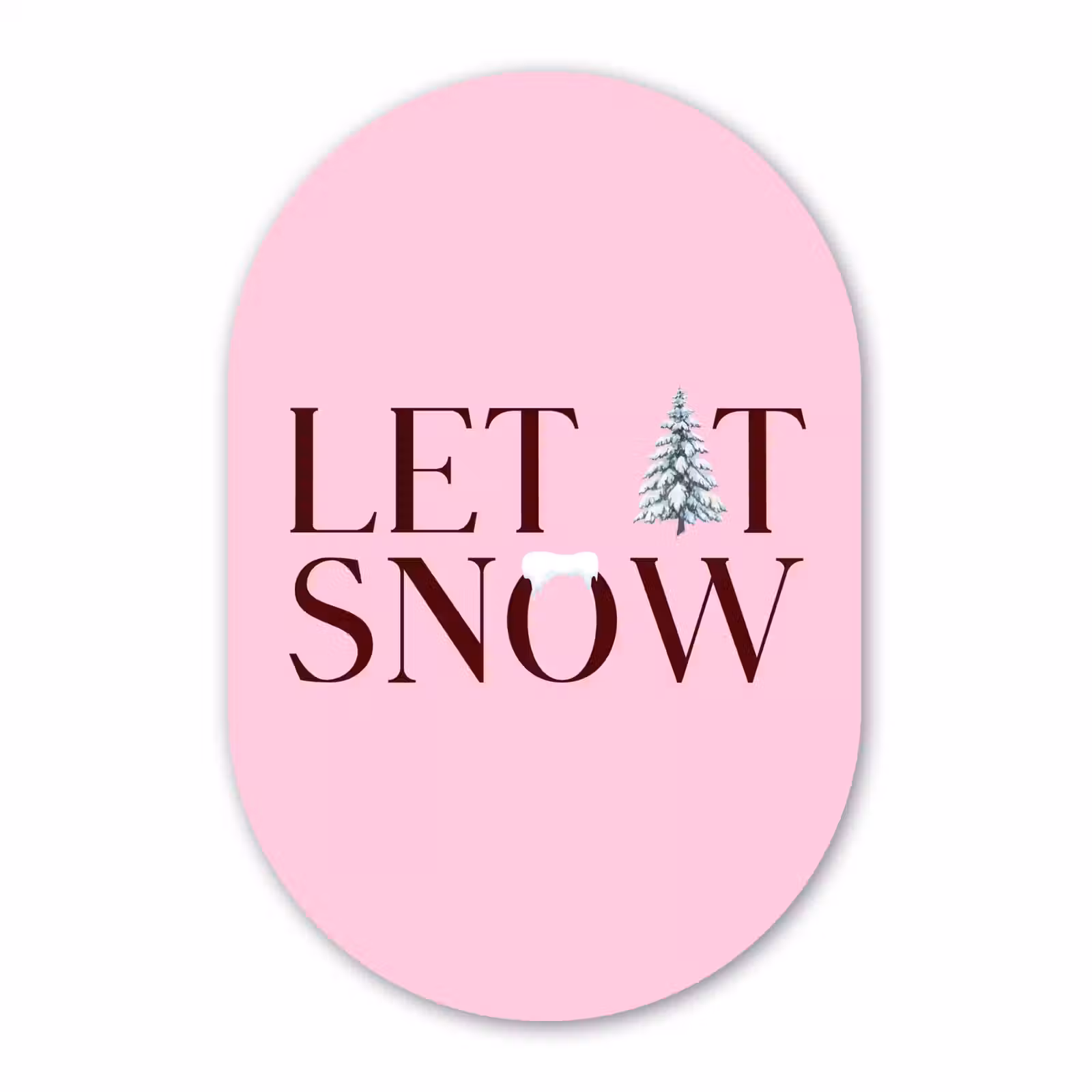 Glasbild Oval - Weihnachten – Text – Schnee – Rosa — 1