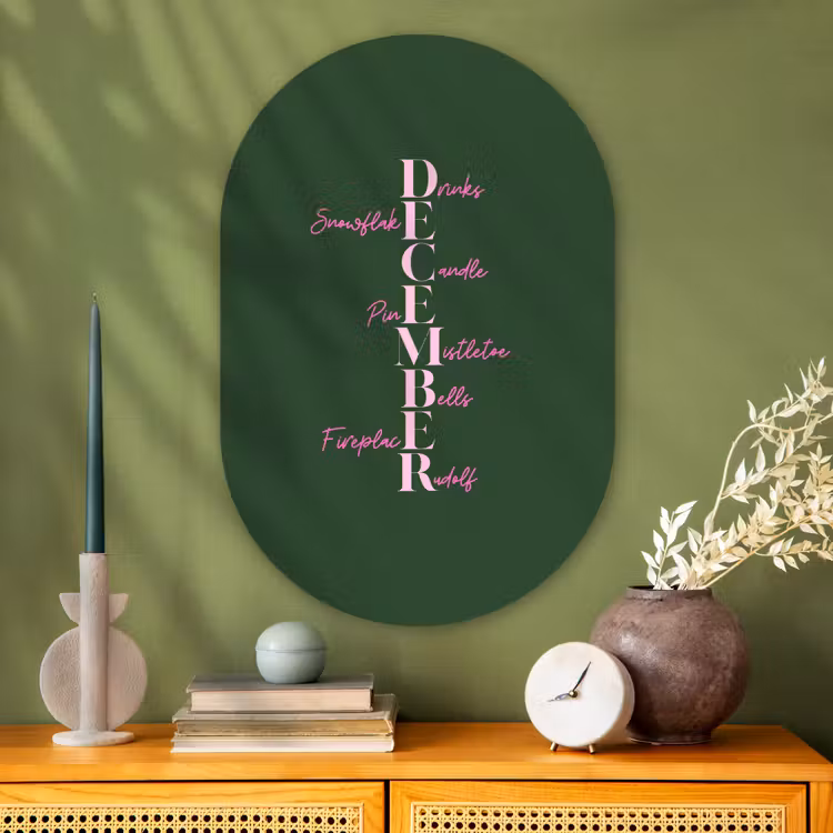Glasbild Oval - Dezember – Text – Weihnachten – Grün — 2