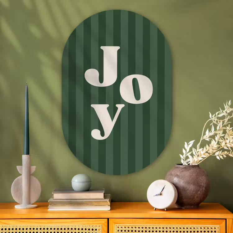 Glasbild Oval - Joy – Weihnachten – Text – Grün — 2