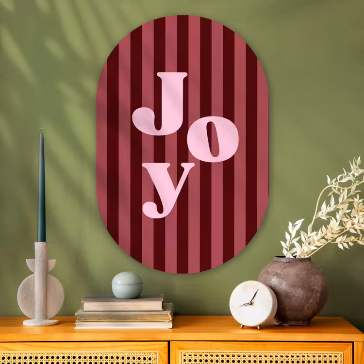 Glasbild Oval - Joy – Weihnachten – Text – Rosa — 2