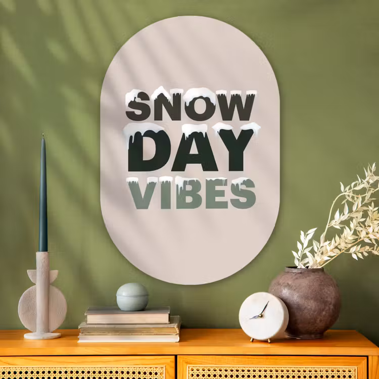 Glasbild Oval - Schnee – Text – Weihnachten – Beige — 2