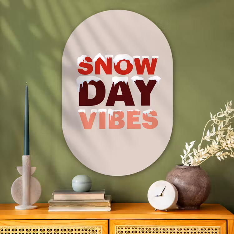 Glasbild Oval - Schnee – Weihnachten – Text – Rot — 2
