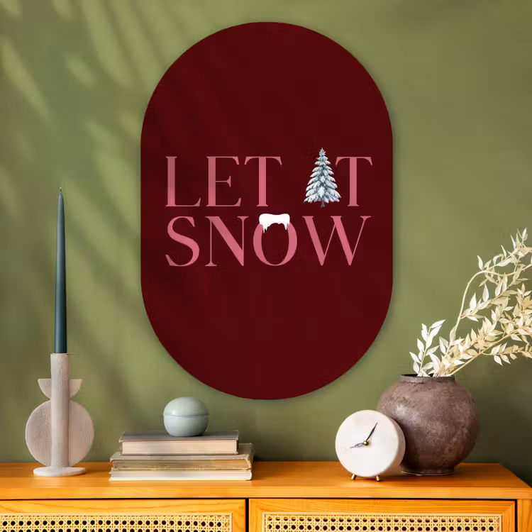 Glasbild Oval - Text – Weihnachten – Schnee – Rosa — 2