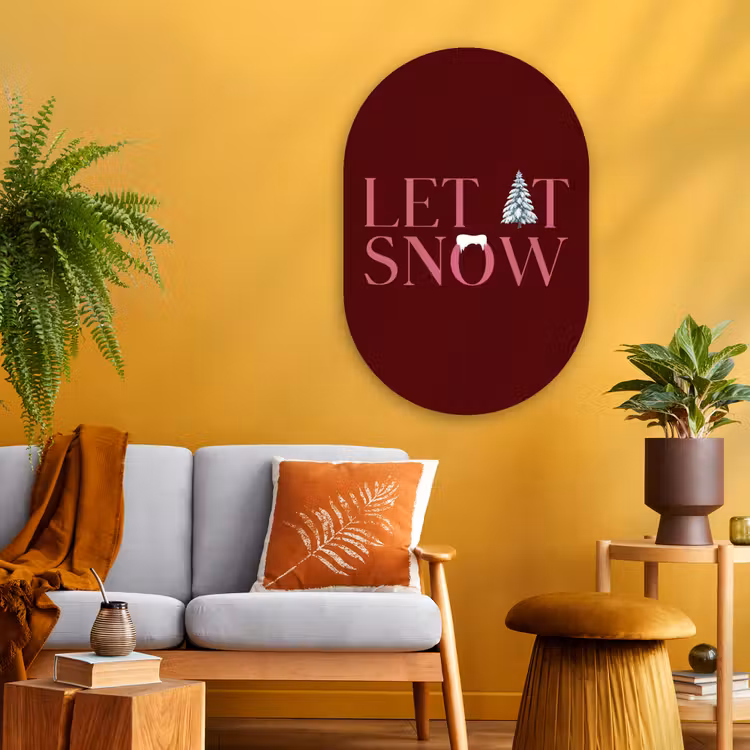 Glasbild Oval - Text – Weihnachten – Schnee – Rosa — 3