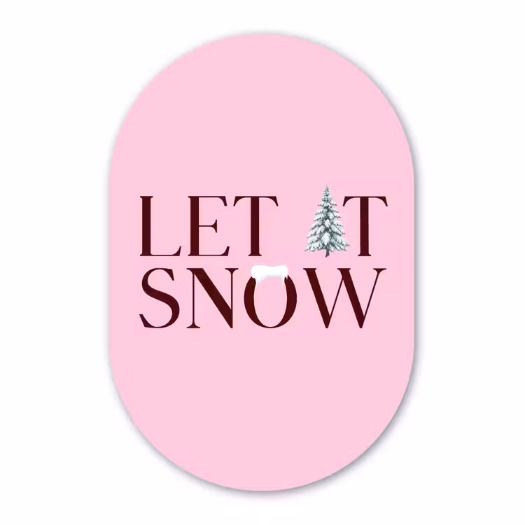 Glasbild Oval - Weihnachten – Text – Schnee – Rosa — 1