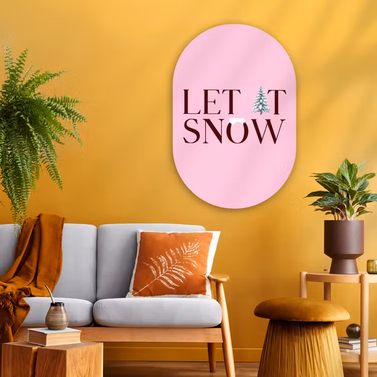 Glasbild Oval - Weihnachten – Text – Schnee – Rosa — 3