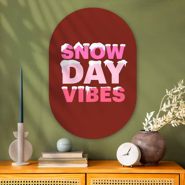 Glasbild Oval - Weihnachten – Text – Schnee – Rot – Rosa — 2
