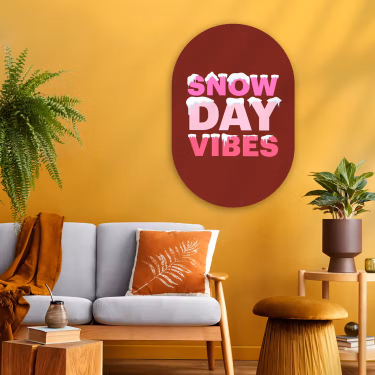 Glasbild Oval - Weihnachten – Text – Schnee – Rot – Rosa — 3