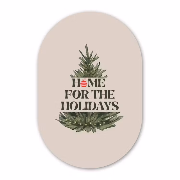 Glasbild Oval - Weihnachten – Text – Weihnachtsbaum – Beige — 1