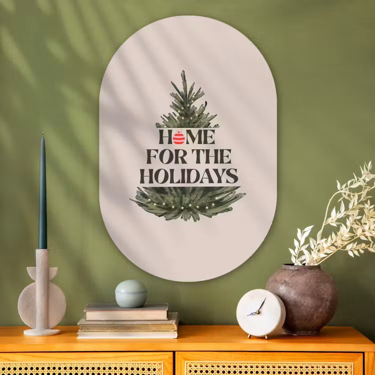 Glasbild Oval - Weihnachten – Text – Weihnachtsbaum – Beige — 2