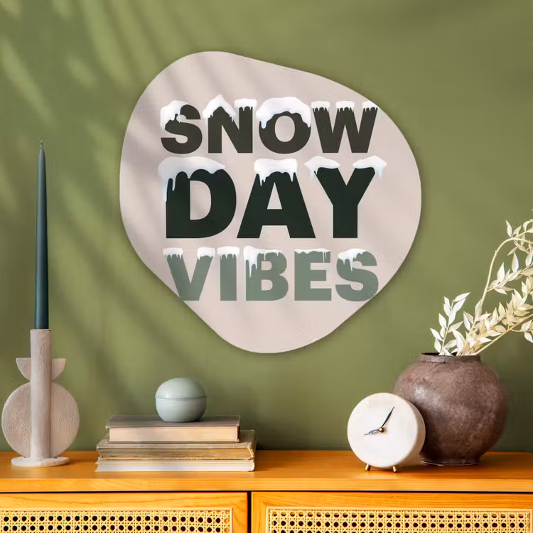 Glasbild Organische Form - Schnee – Text – Weihnachten – Beige — 2
