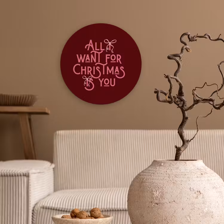 Glasbild Rund - Text – Weihnachten – Rot – Rosa — 2