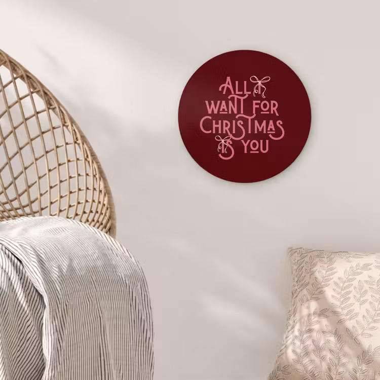 Glasbild Rund - Text – Weihnachten – Rot – Rosa — 5