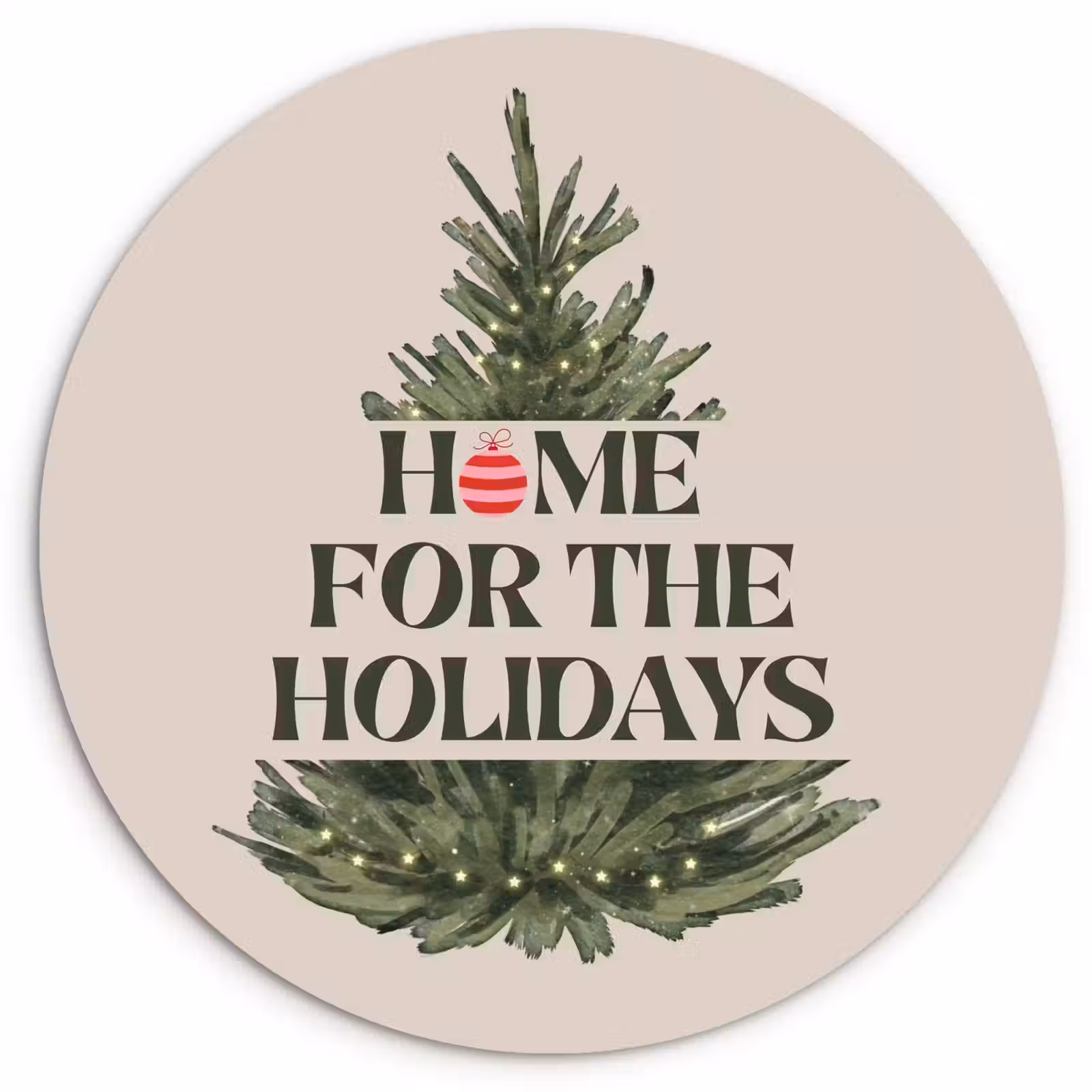 Glasbild Rund - Weihnachten – Text – Weihnachtsbaum – Beige — 1