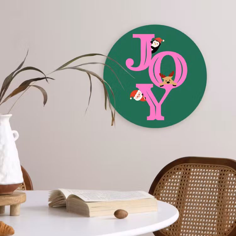 Glasbild Rund - Freude – Weihnachten – Animation – Rosa – Grün — 4