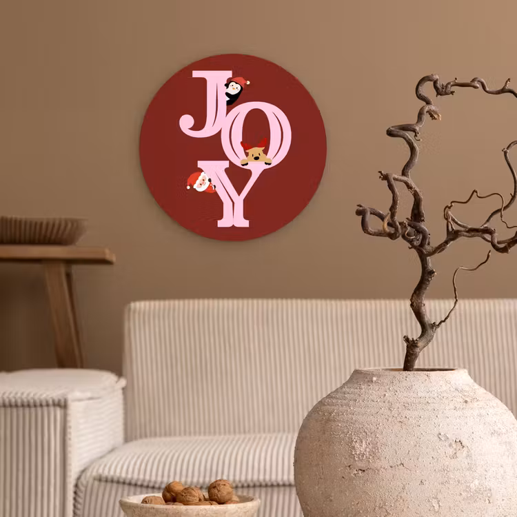 Glasbild Rund - Freude – Weihnachten – Animation – Rot – Rosa — 2