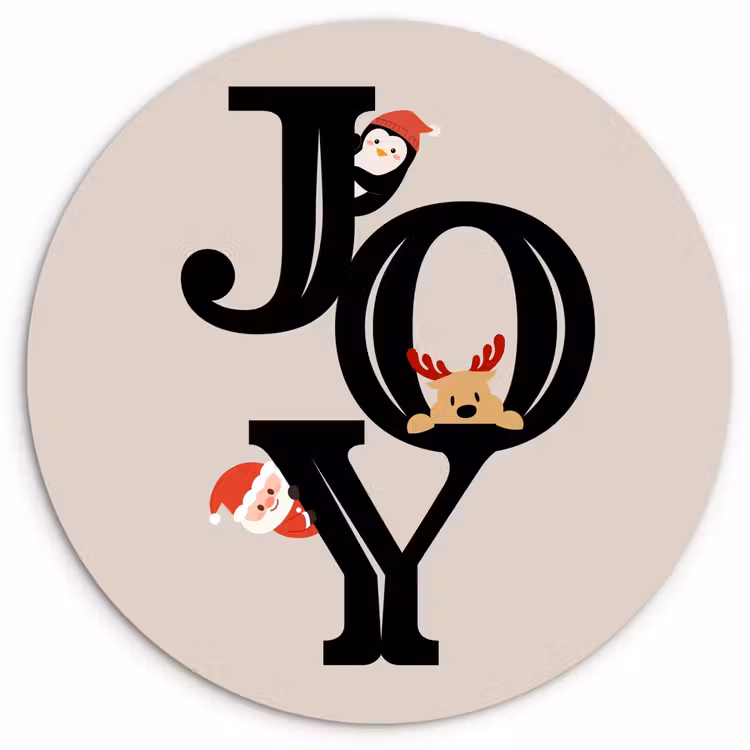 Glasbild Rund - Joy – Animation – Schwarz – Weihnachten — 1