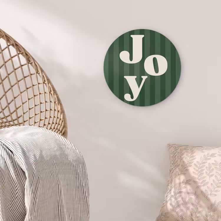 Glasbild Rund - Joy – Weihnachten – Text – Grün — 5