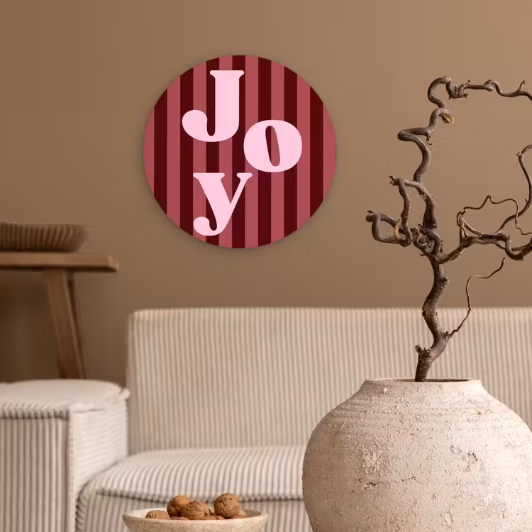 Glasbild Rund - Joy – Weihnachten – Text – Rosa — 2