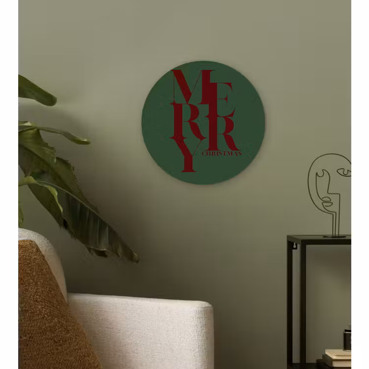 Glasbild Rund - Merry – Text – Grün – Weihnachten — 3