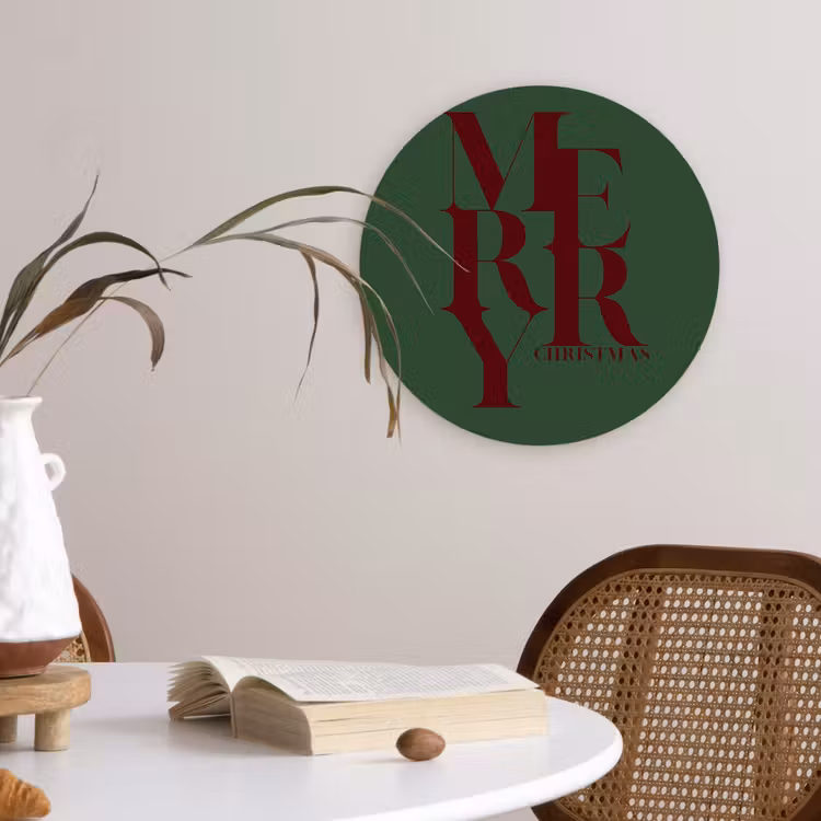 Glasbild Rund - Merry – Text – Grün – Weihnachten — 4