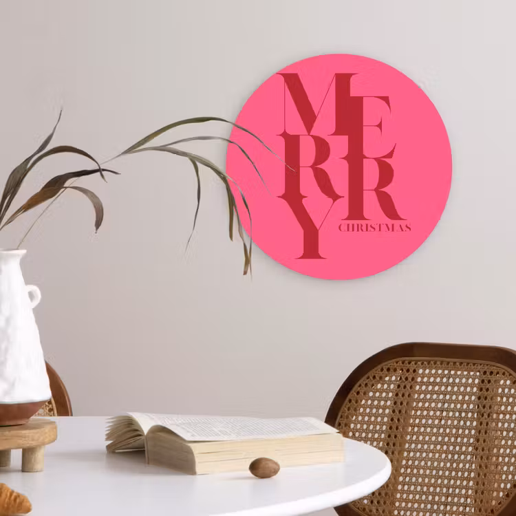 Glasbild Rund - Merry – Text – Weihnachten – Rosa — 4