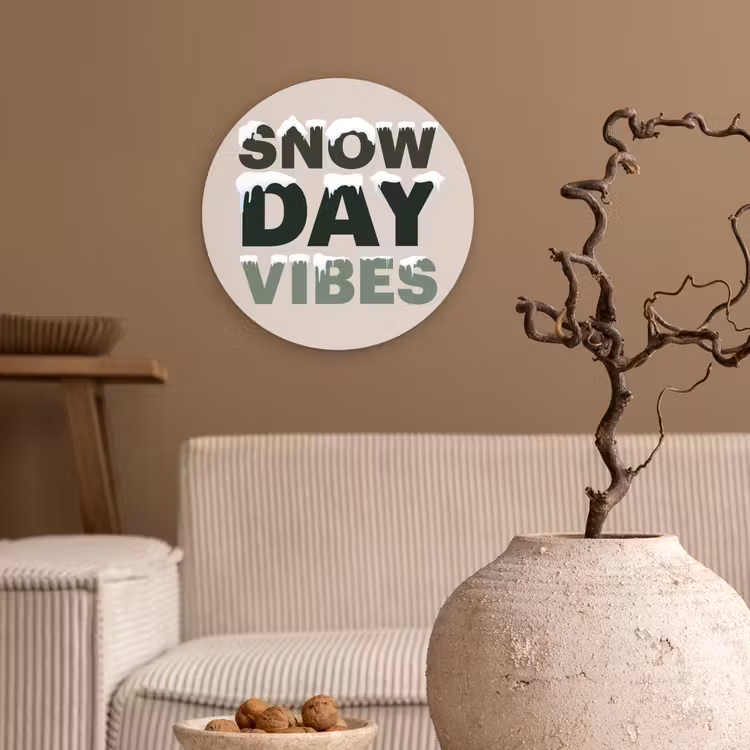 Glasbild Rund - Schnee – Text – Weihnachten – Beige — 2