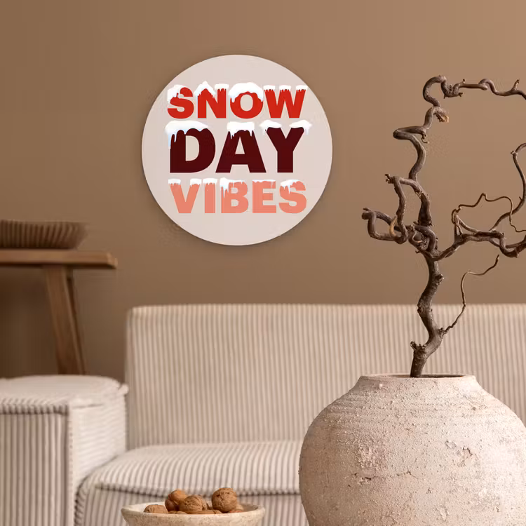 Glasbild Rund - Schnee – Weihnachten – Text – Rot — 2