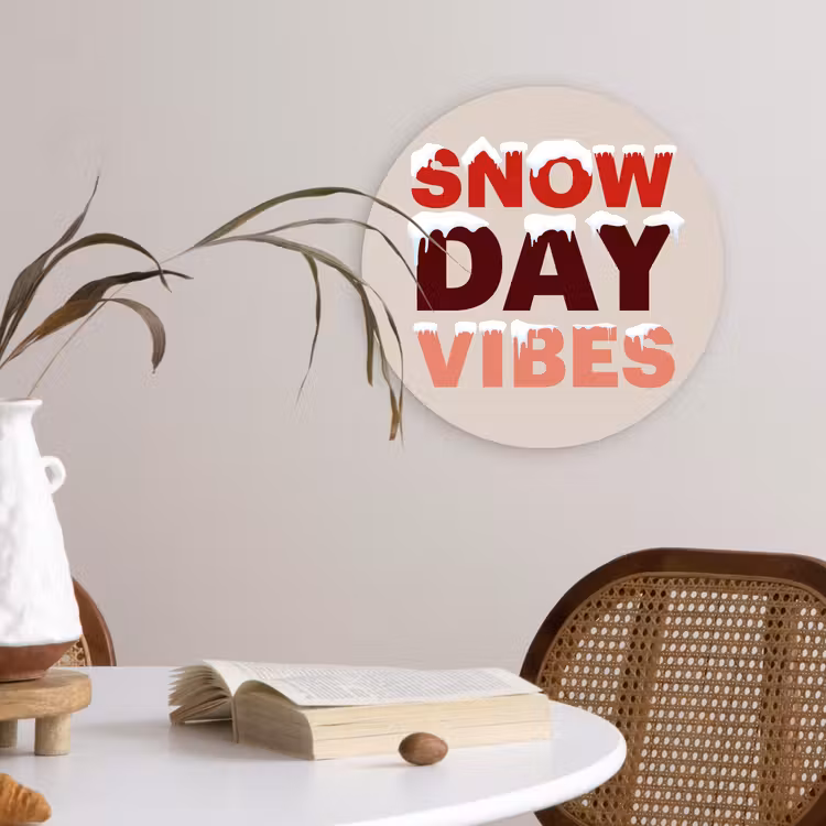 Glasbild Rund - Schnee – Weihnachten – Text – Rot — 4