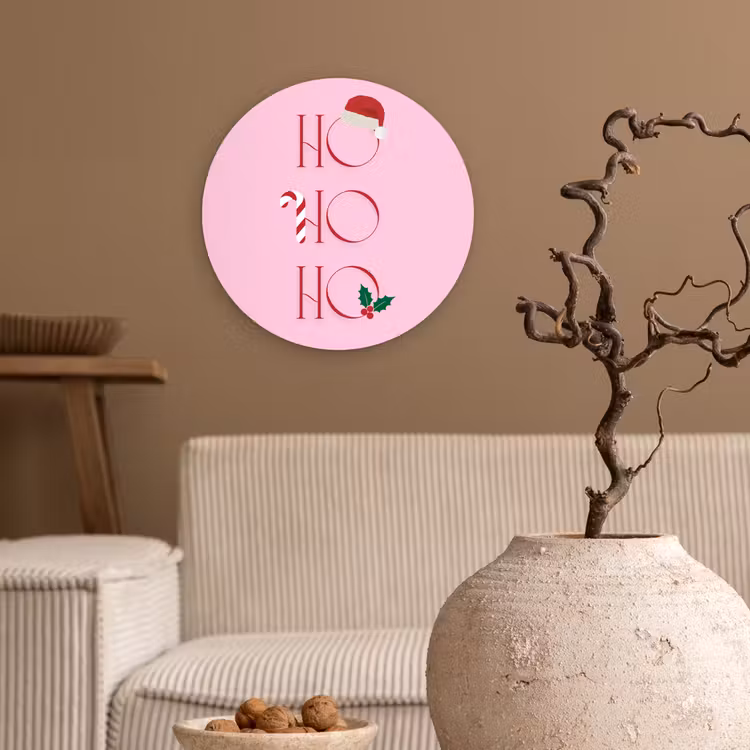 Glasbild Rund - Weihnachten – Text – Rosa – Illustration — 2