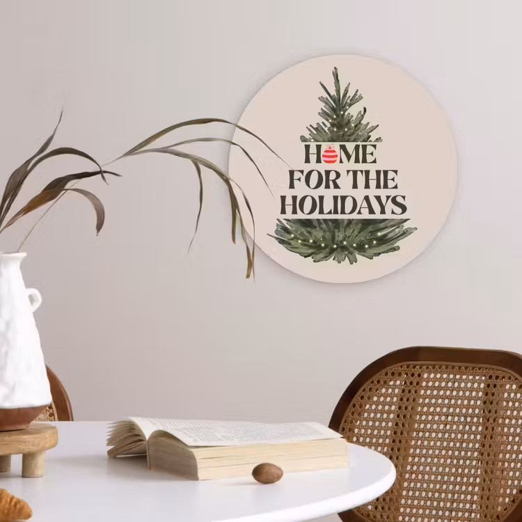 Glasbild Rund - Weihnachten – Text – Weihnachtsbaum – Beige — 4