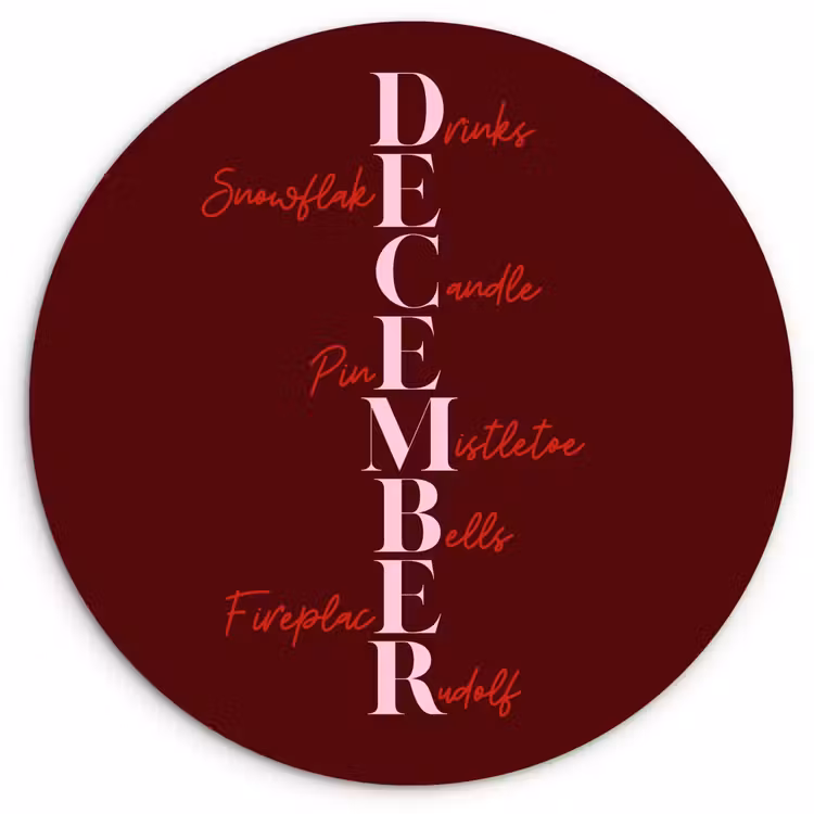 Glasbild Rund - Dezember – Text – Weihnachten – Burgund — 1