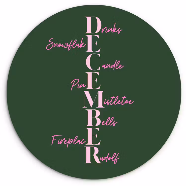 Glasbild Rund - Dezember – Text – Weihnachten – Grün — 1