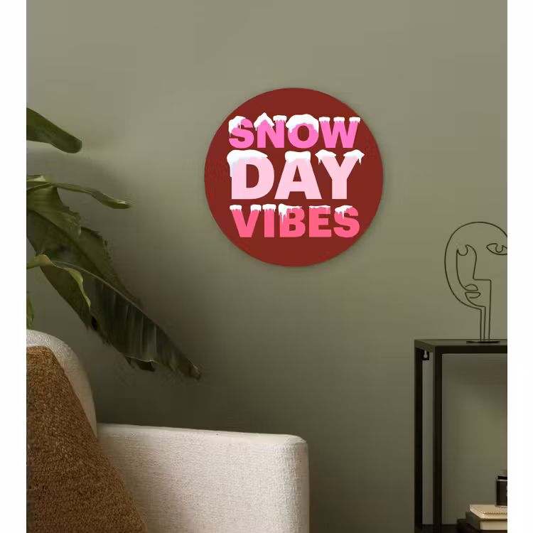 Glasbild Rund - Weihnachten – Text – Schnee – Rot – Rosa — 3