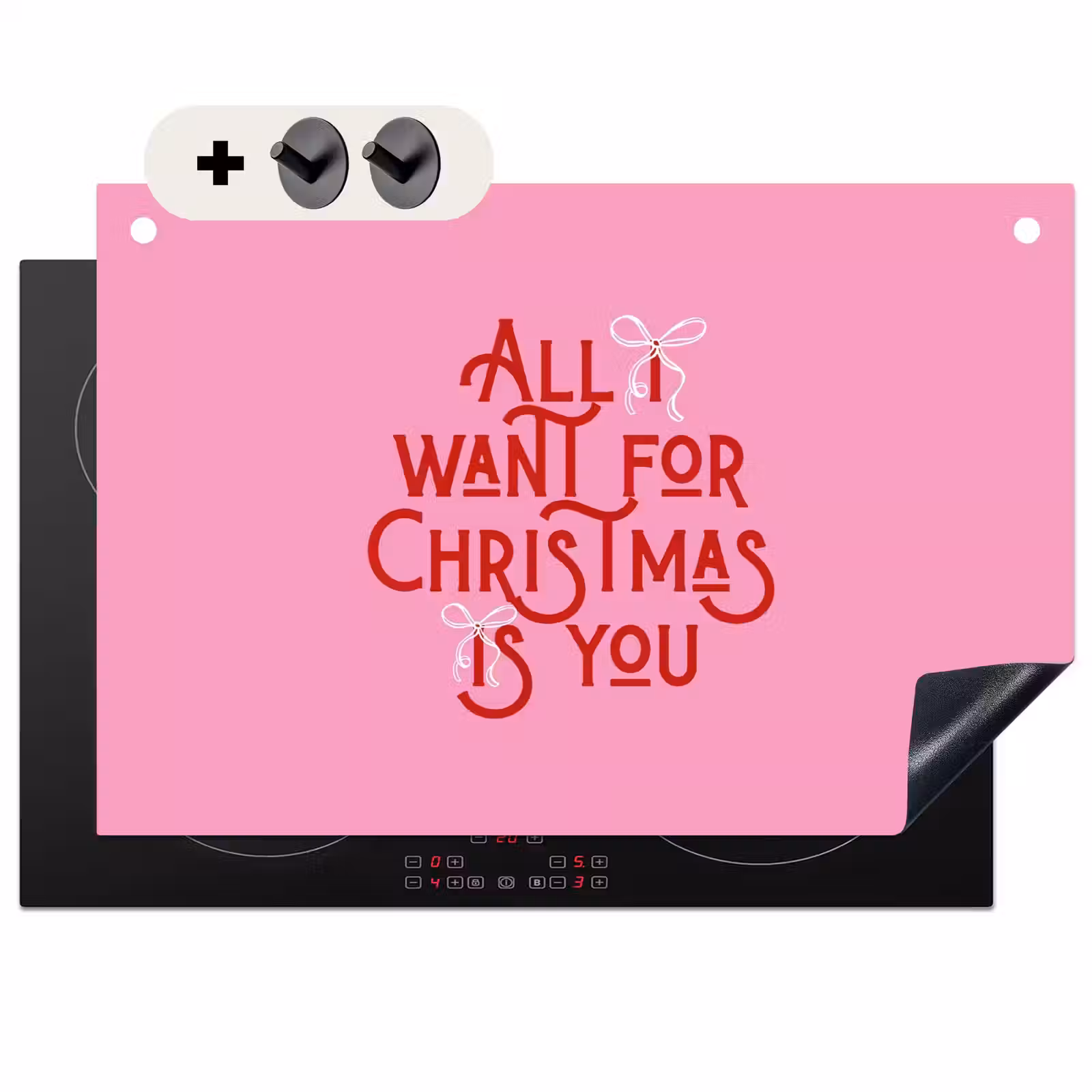2-in-1 Herdabdeckplatte & Spritzschutz - Text – Weihnachten – Rosa – Rot — 1