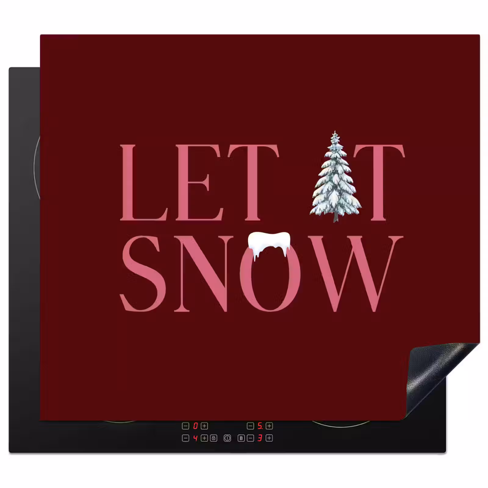 Herdabdeckplatte - Text – Weihnachten – Schnee – Rosa — 1