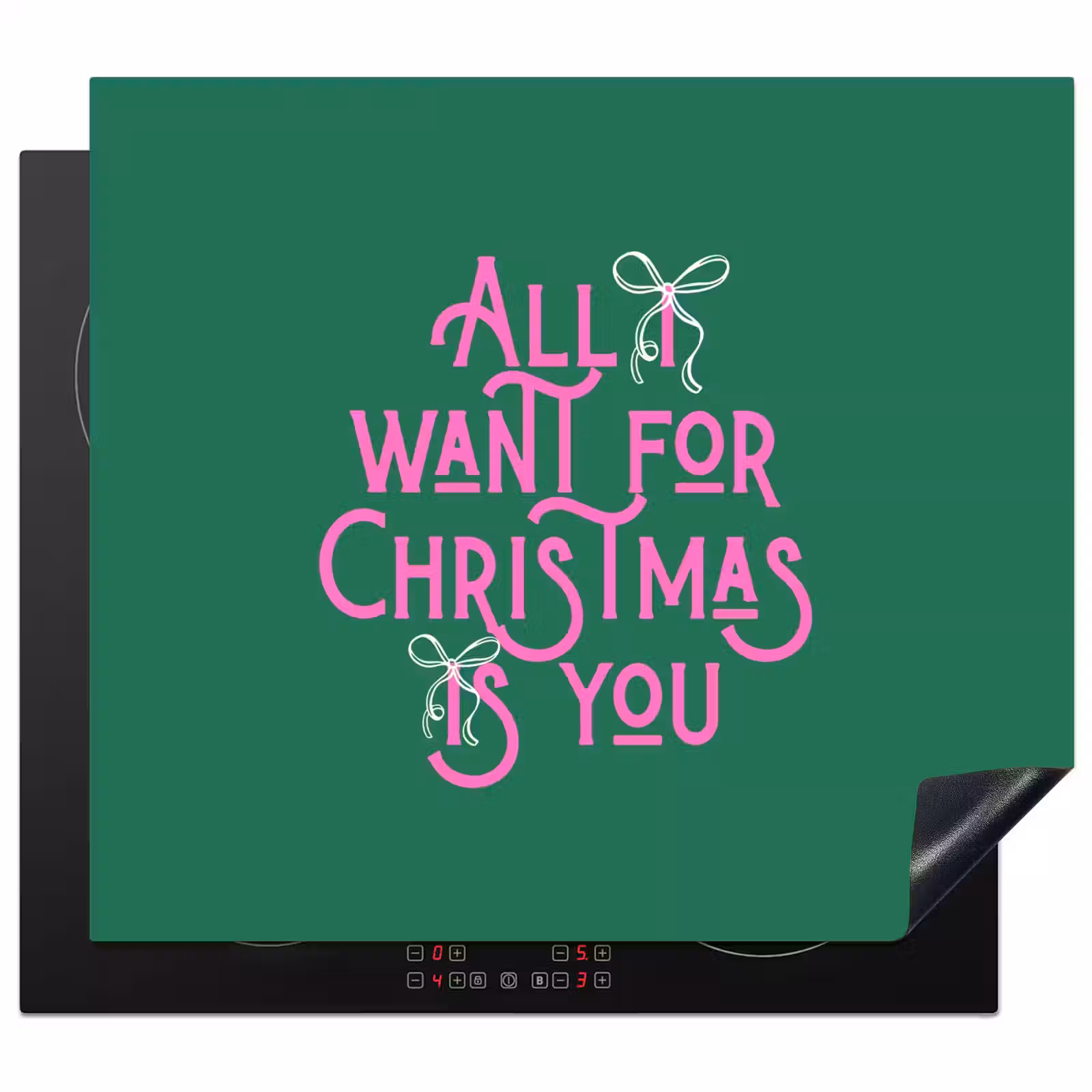 Herdabdeckplatte - Weihnachten – Text – Rosa – Grün — 1