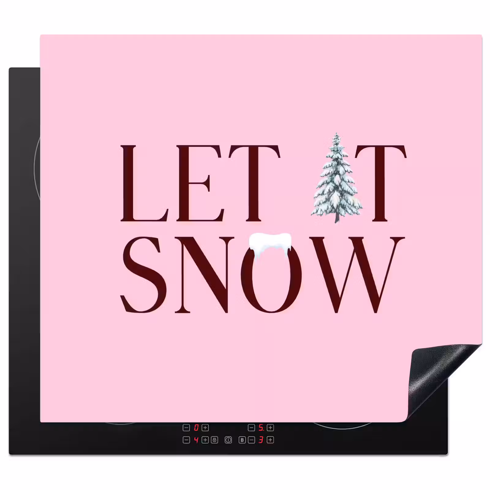 Herdabdeckplatte - Weihnachten – Text – Schnee – Rosa — 1
