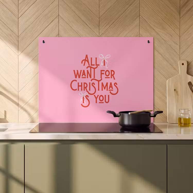 2-in-1 Herdabdeckplatte & Spritzschutz - Text – Weihnachten – Rosa – Rot — 3